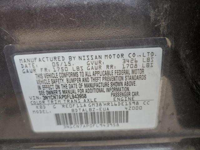 3N1CN7AP0FL943958 - 2015 NISSAN VERSA S SILVER photo 10