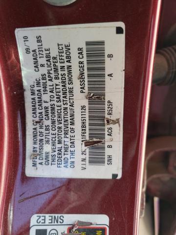 2HGFA1F6XBH511126 - 2011 HONDA CIVIC LX-S Bordo foto 10