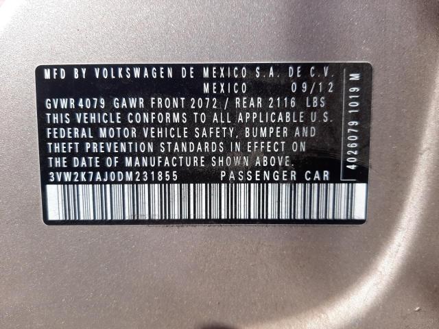 3VW2K7AJ0DM231855 - 2013 VOLKSWAGEN JETTA BASE TAN photo 10