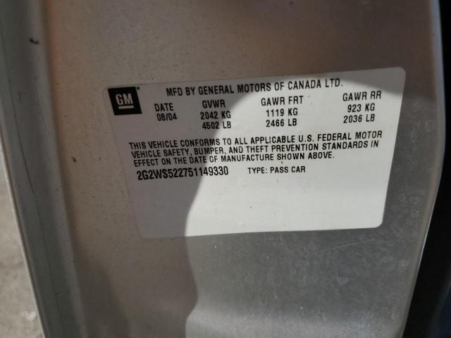 2G2WS522751149330 - 2005 PONTIAC GRAND PRIX ვერცხლისფერი ფოტო 10