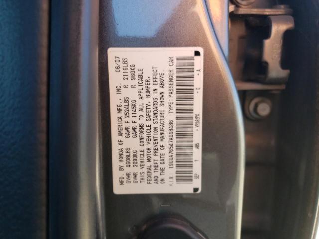 19UUA76547A048486 - 2007 ACURA TL TYPE S GRAY photo 10