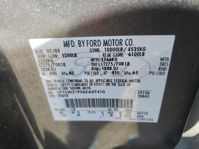 1FTSW21P56EA07410 - 2006 FORD F250 SUPER GRAY photo 10