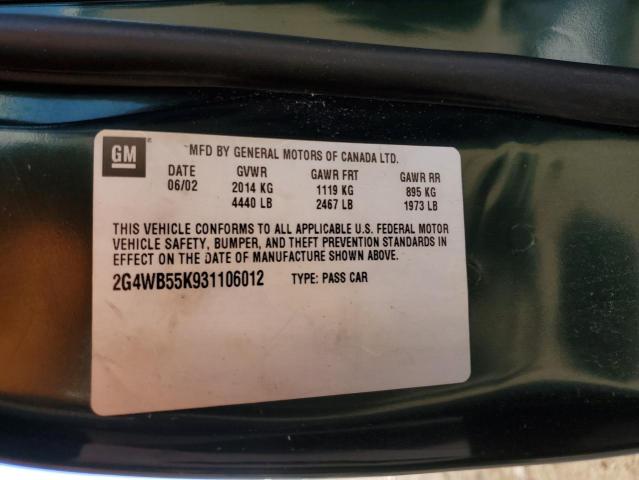 2G4WB55K931106012 - 2003 BUICK REGAL LS 绿色 照片 10