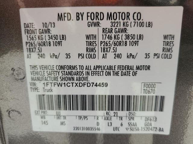 1FTFW1CTXDFD74459 - 2013 FORD F150 SUPER GRAY photo 10
