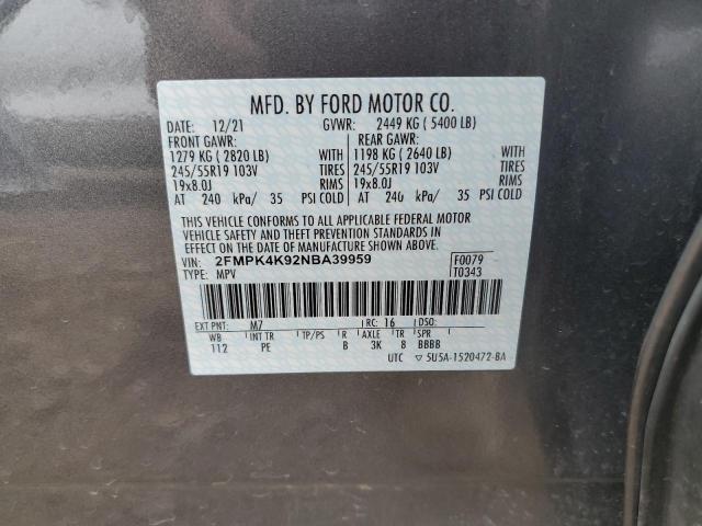 2FMPK4K92NBA39959 - 2022 FORD EDGE TITAN GRAY photo 13