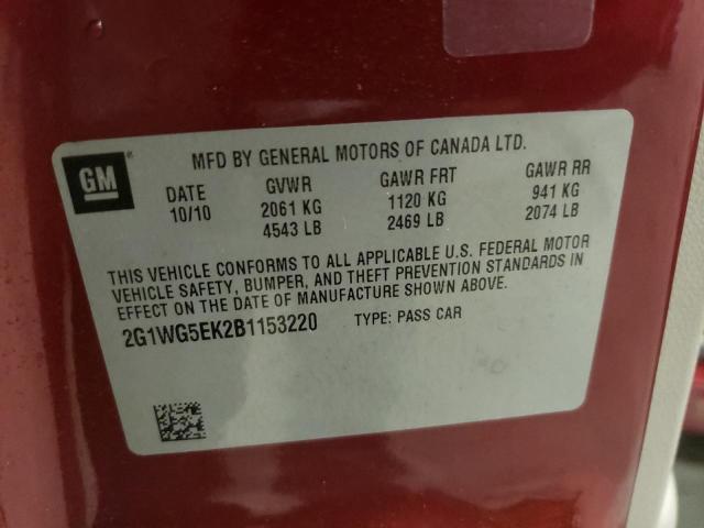 2G1WG5EK2B1153220 - 2011 CHEVROLET IMPALA LT RED photo 10