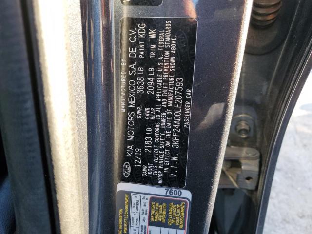 3KPF24AD0LE207593 - 2020 KIA FORTE FE GRAY photo 10