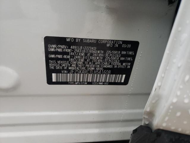 JF2SKARC7LH541608 - 2020 SUBARU FORESTER S WHITE photo 10