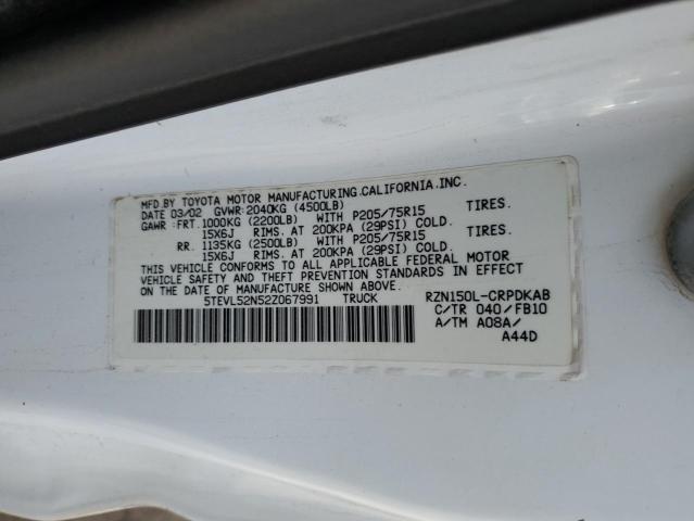 5TEVL52N52Z067991 - 2002 TOYOTA TACOMA XTR WHITE photo 10