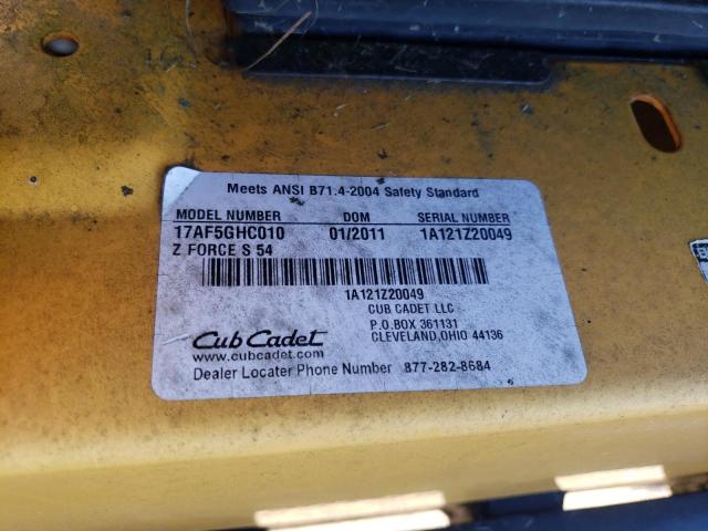 1A121Z20049 - 2011 CUB LAWN MOWER YELLOW photo 10