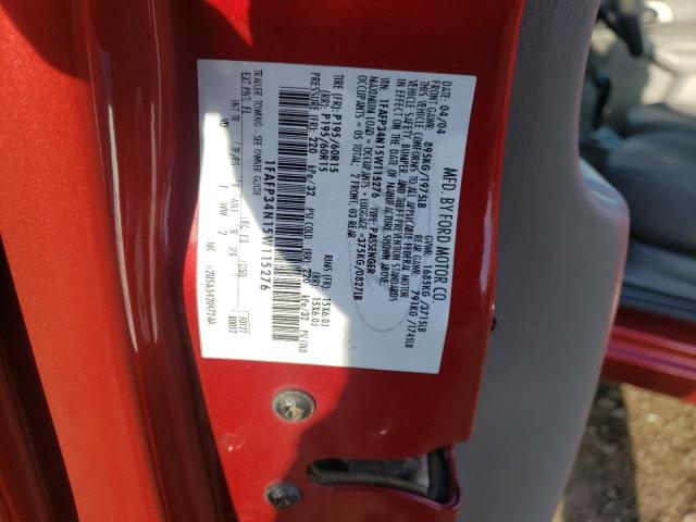 1FAFP34N15W115276 - 2005 FORD FOCUS RED photo 10