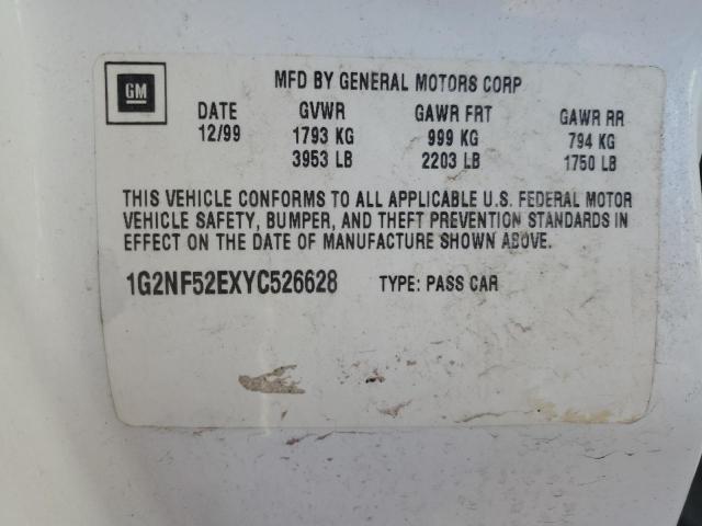 1G2NF52EXYC526628 - 2000 PONTIAC GRAND AM S WHITE photo 10