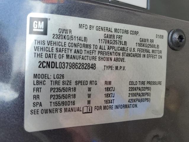 2CNDL037986282848 - 2008 CHEVROLET EQUINOX SP GRAY photo 10