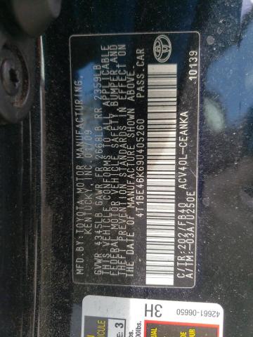 4T1BE46K69U405260 - 2009 TOYOTA CAMRY BASE BLACK photo 10