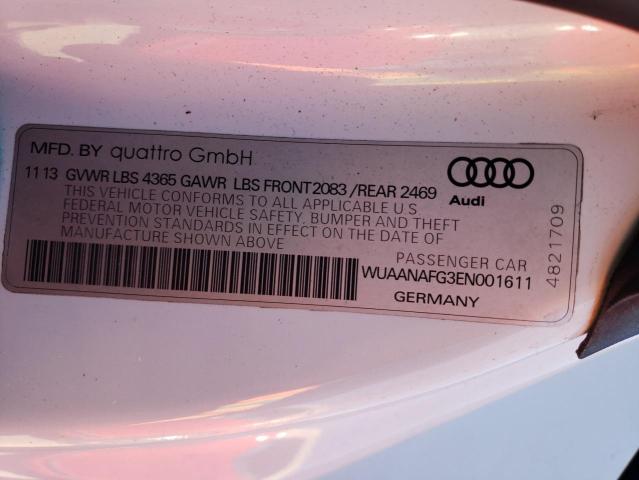 WUAANAFG3EN001611 - 2014 AUDI R8 5.2 QUA WHITE photo 10