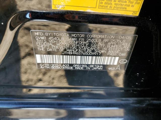 JTHBH96S765009917 - 2006 LEXUS GS 300 BLACK photo 10