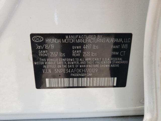 5NPE34AF0KH770129 - 2019 HYUNDAI SONATA LIM WHITE photo 10