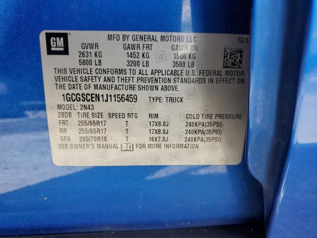 1GCGSCEN1J1156459 - 2018 CHEVROLET COLORADO L BLUE photo 10