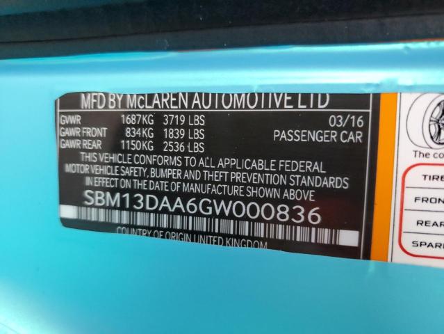 SBM13DAA6GW000836 - 2016 MCLAREN AUTOMOTIVE 570S BLUE photo 10