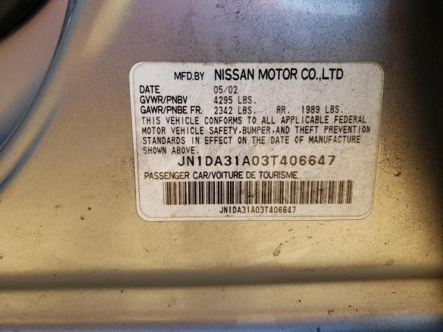 JN1DA31A03T406647 - 2003 NISSAN MAXIMA GLE SILVER photo 10