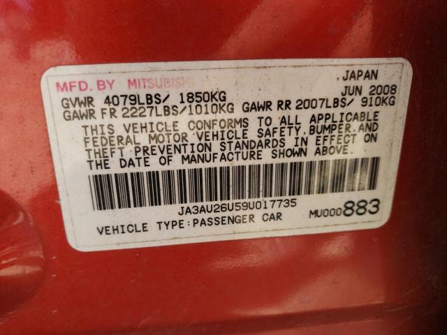 JA3AU26U59U017735 - 2009 MITSUBISHI LANCER ES/ RED photo 10