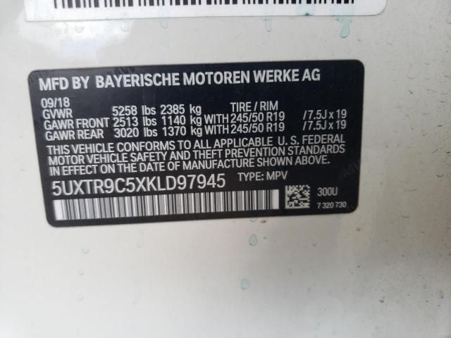 5UXTR9C5XKLD97945 - 2019 BMW X3 XDRIVE3 WHITE photo 10