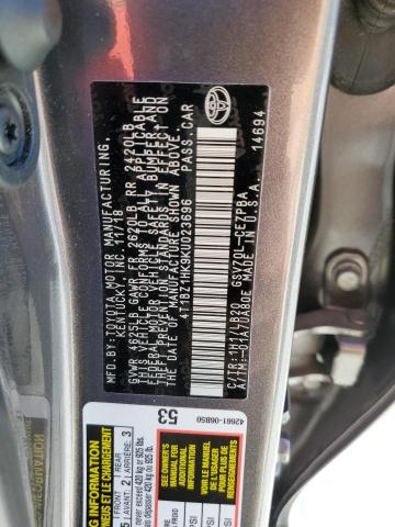 4T1BZ1HK9KU023696 - 2019 TOYOTA CAMRY XSE GRAY photo 10