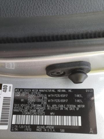 5TDKRKEC2NS103972 - 2022 TOYOTA SIENNA LE SILVER photo 10