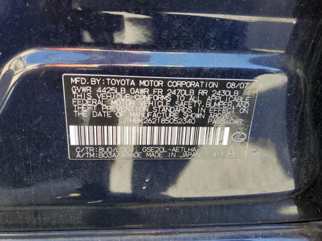 JTHBK262185052340 - 2008 LEXUS IS 250 BLUE photo 10