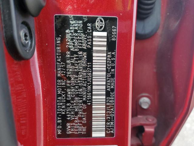 4T1B61HK1JU562711 - 2018 TOYOTA CAMRY XSE RED photo 10