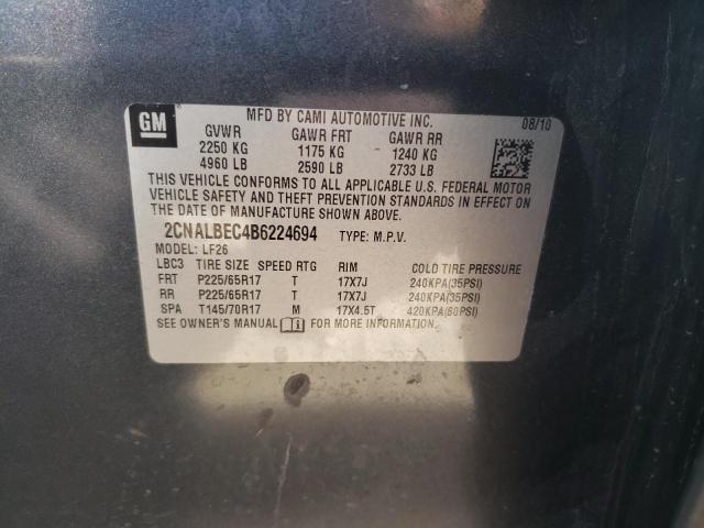 2CNALBEC4B6224694 - 2011 CHEVROLET EQUINOX GRAY photo 10