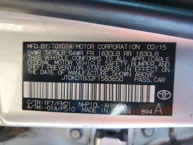 JTDKDTB32F1583650 - 2015 TOYOTA PRIUS C SILVER photo 10