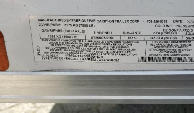 4YMBC1425NR001579 - 2022 UTILITY TRAILER Ağ foto 10