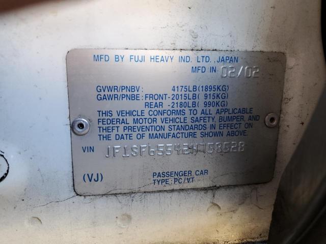 JF1SF65542H758528 - 2002 SUBARU FORESTER S WHITE photo 10