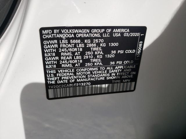 1V2GC2CA8LC213270 - 2020 VOLKSWAGEN ATLAS CROS Белый фото 10