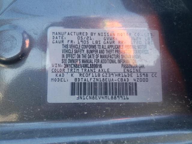 3N1CN8EV4ML889916 - 2021 NISSAN VERSA SV GRAY photo 10