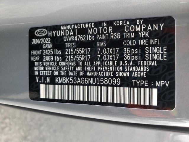 KM8K53AG6NU158099 - 2022 HYUNDAI KONA LIMIT GRAY photo 10