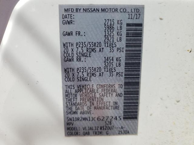 5N1DR2MN1JC627245 - 2018 NISSAN PATHFINDER 白色 照片 10