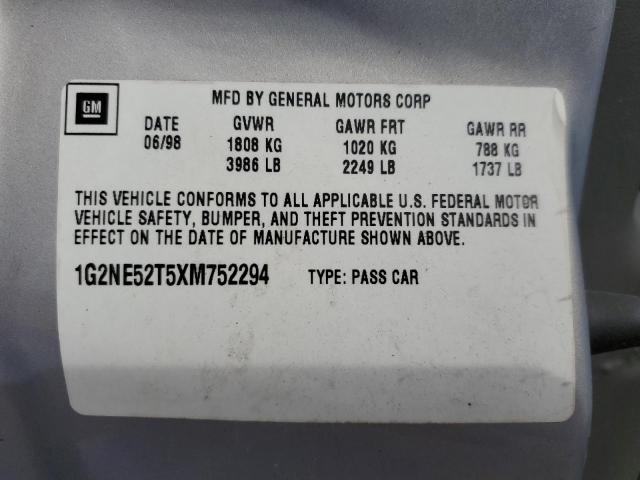1G2NE52T5XM752294 - 1999 PONTIAC GRAND AM S SILVER photo 10