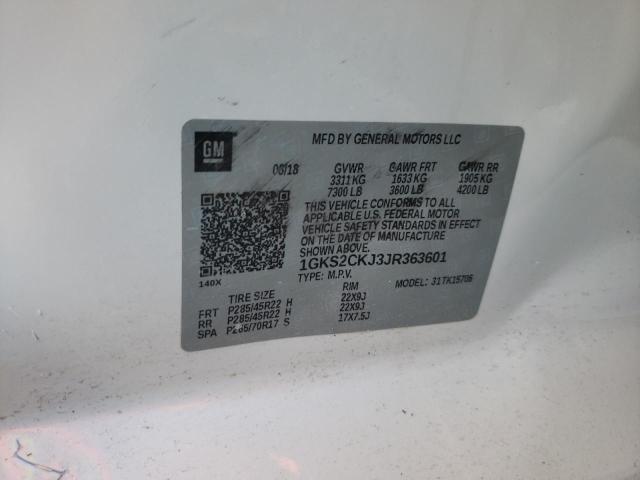 1GKS2CKJ3JR363601 - 2018 GMC YUKON DENA WHITE photo 10