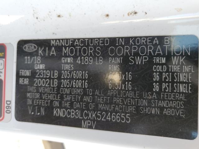 KNDCB3LCXK5246655 - 2019 KIA NIRO FE WHITE photo 10