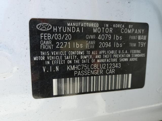 KMHC75LC8LU212343 - 2020 HYUNDAI IONIQ SE WHITE photo 10