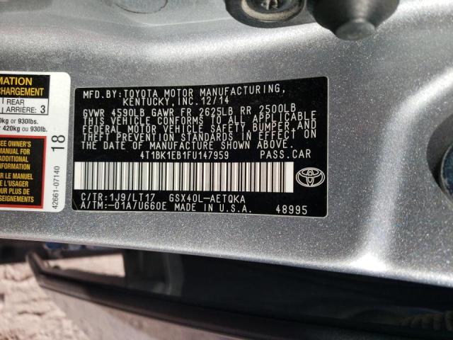 4T1BK1EB1FU147959 - 2015 TOYOTA AVALON XLE SILVER photo 10