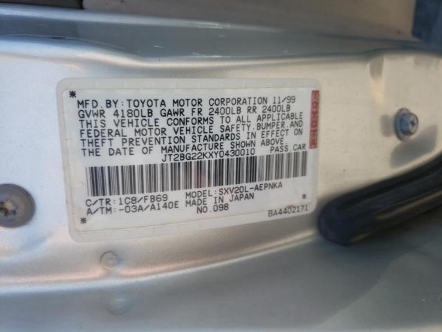 JT2BG22KXY0430010 - 2000 TOYOTA CAMRY CE SILVER photo 10