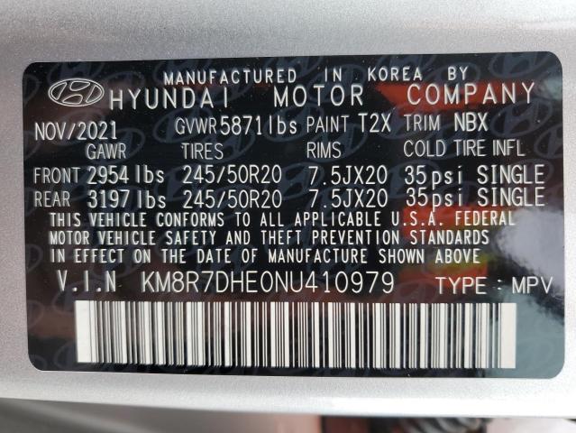 KM8R7DHE0NU410979 - 2022 HYUNDAI PALISADE C SILVER photo 10