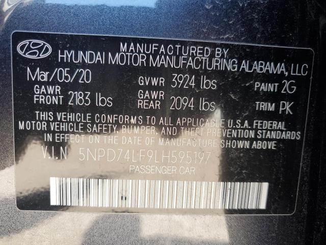 5NPD74LF9LH595197 - 2020 HYUNDAI ELANTRA SE GRAY photo 10