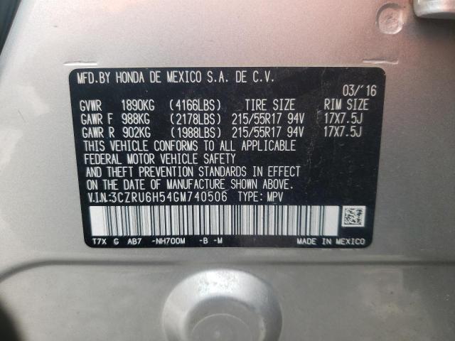 3CZRU6H54GM740506 - 2016 HONDA HR-V EX SILVER photo 10