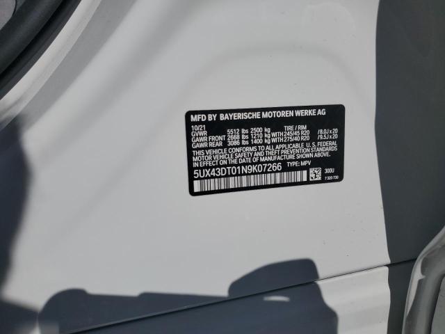 5UX43DT01N9K07266 - 2022 BMW X4 M40I WHITE photo 10