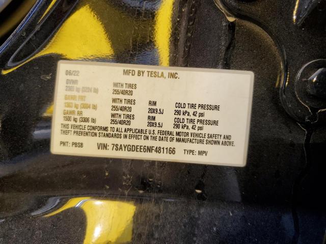 7SAYGDEE6NF481166 - 2022 TESLA MODEL Y أسود صورة 14
