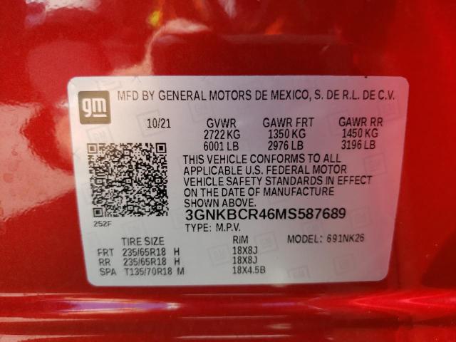 3GNKBCR46MS587689 - 2021 CHEVROLET BLAZER 2LT RED photo 10